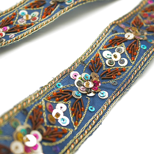 BLUE ETHNIC EMBROIDERED SEQUIN TRIM - sarahi.NYC