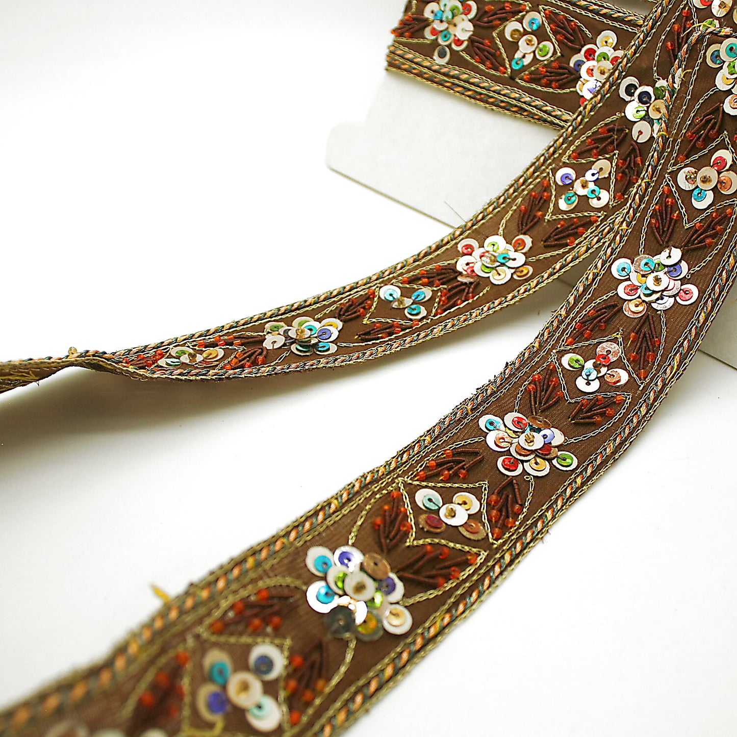 BROWN BEADED SEQUIN ETHNIC TRIM - sarahi.NYC
