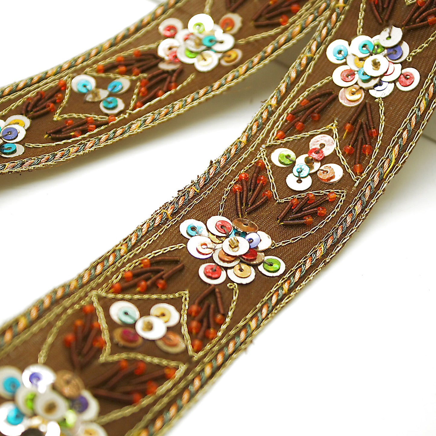 BROWN BEADED SEQUIN ETHNIC TRIM - sarahi.NYC