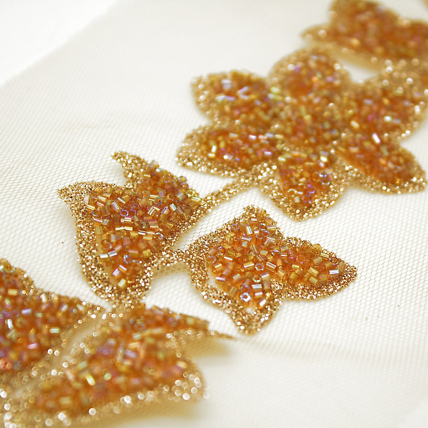 GOLD BUGLE BEAD FLORAL NET TRIM - sarahi.NYC