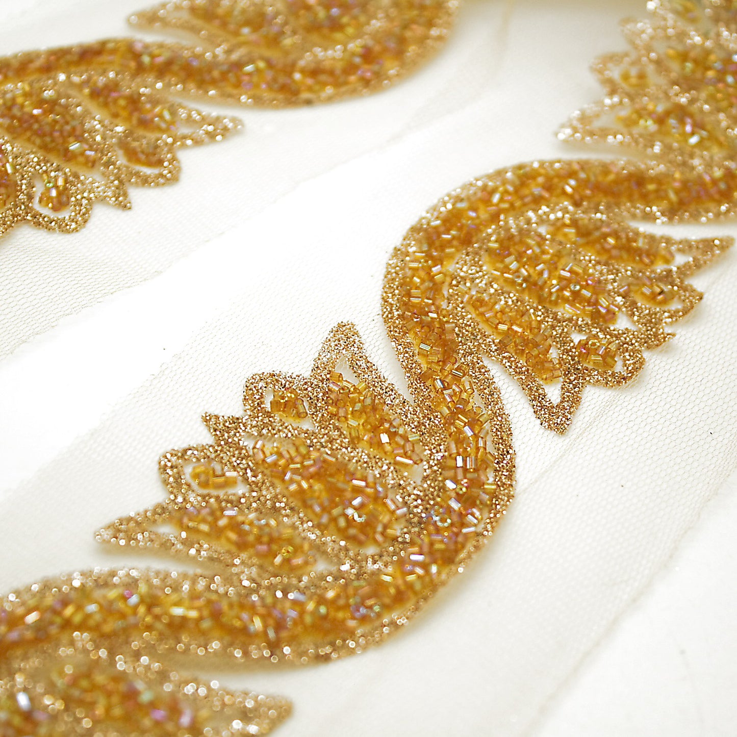 GOLD FLORAL BUGLE BEADED NET TRIM - sarahi.NYC