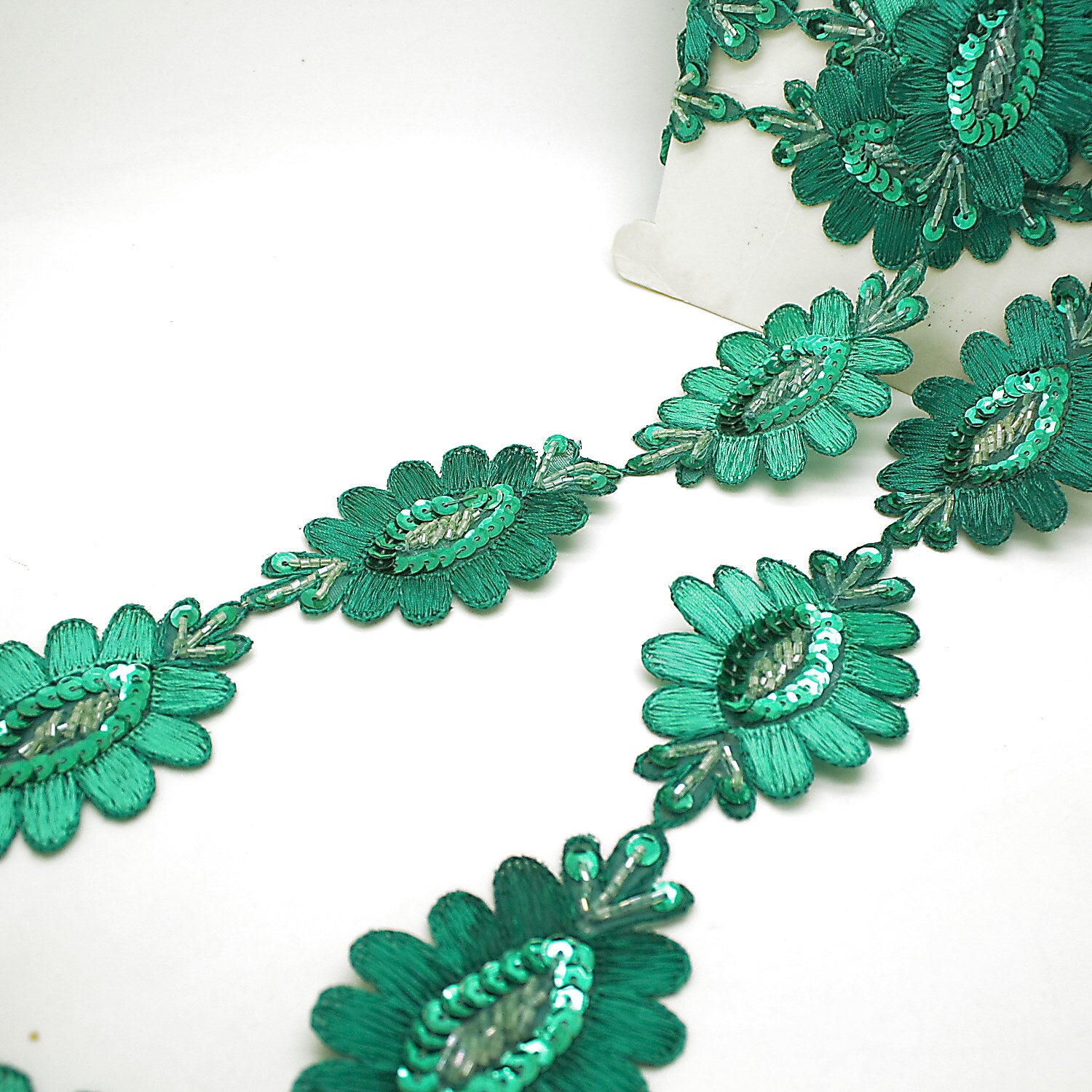 GREEN LARGE FLOWER SEQUIN BEADED TRIM - sarahi.NYC