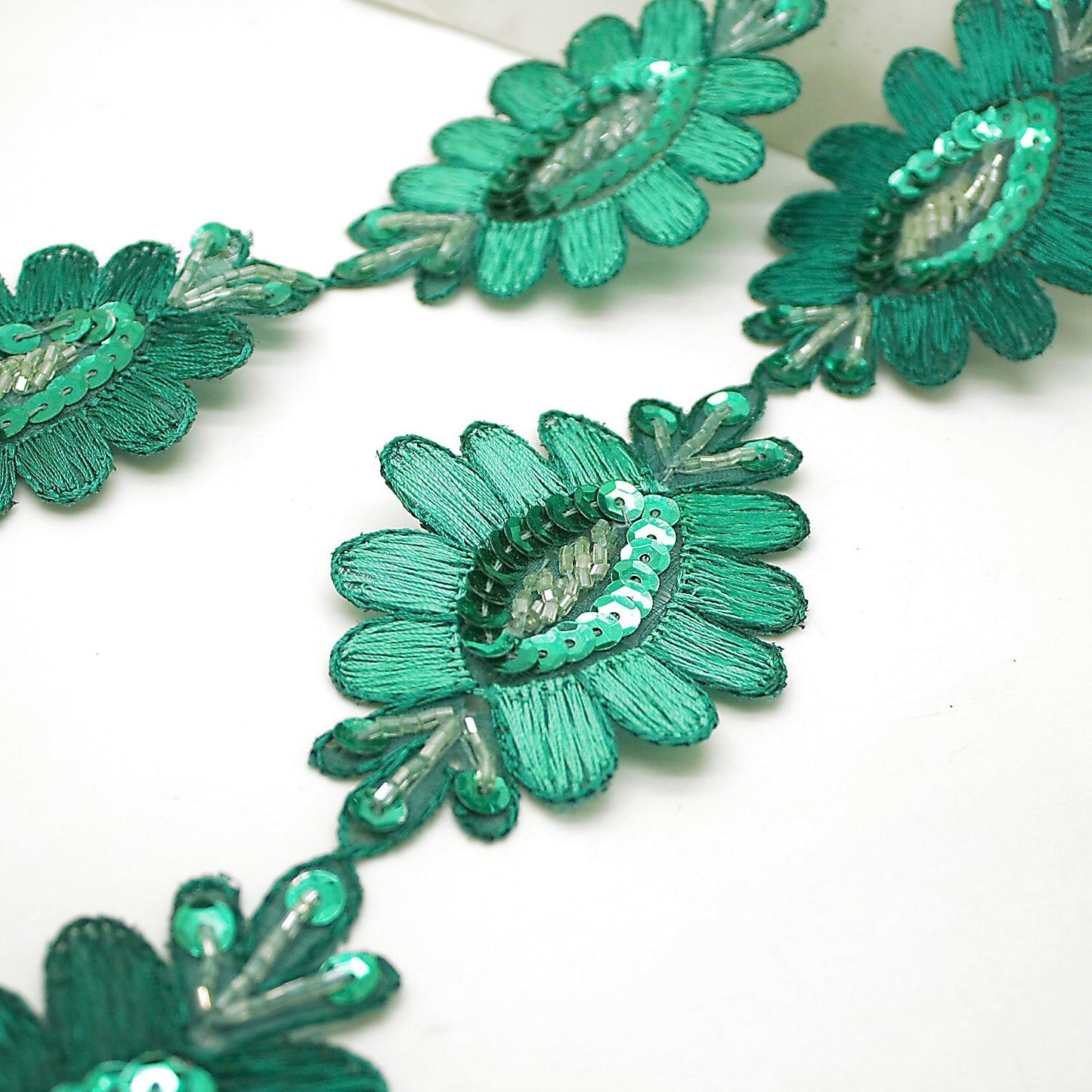 GREEN LARGE FLOWER SEQUIN BEADED TRIM - sarahi.NYC
