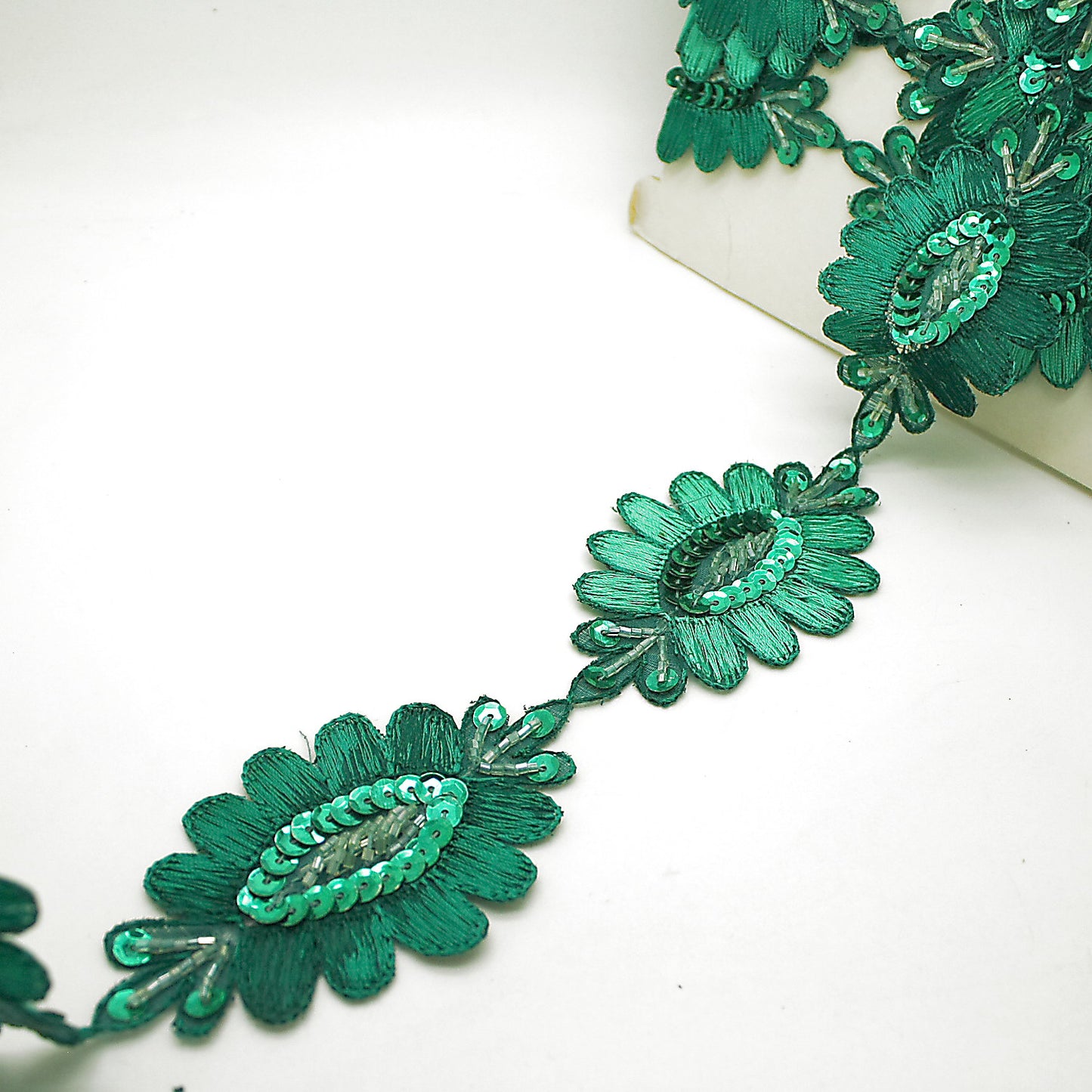 GREEN LARGE FLOWER SEQUIN BEADED TRIM - sarahi.NYC