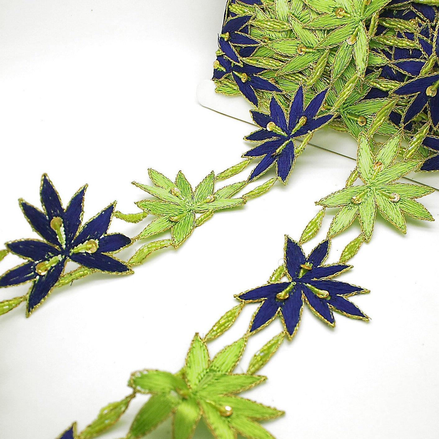 LIME GREEN AND BLUE BEADED SEQUIN TRIM - sarahi.NYC