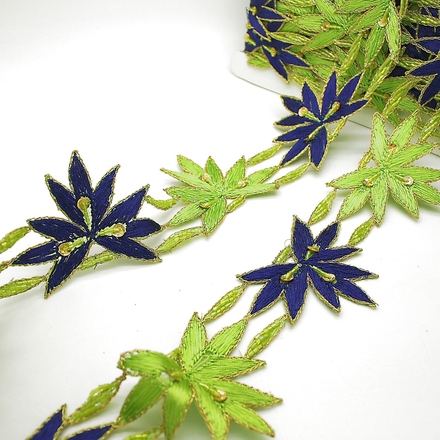 LIME GREEN AND BLUE BEADED SEQUIN TRIM - sarahi.NYC
