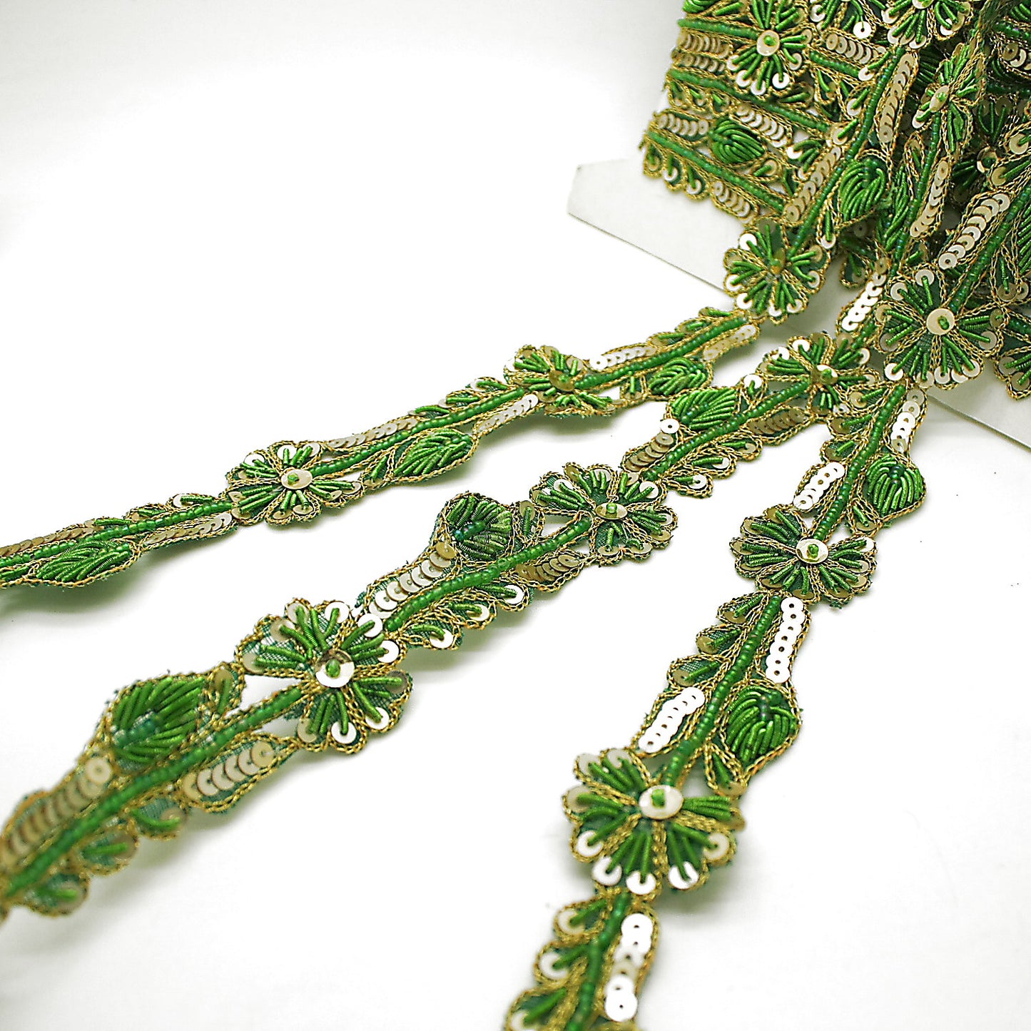 GREEN GOLD FLORAL BEADED SEQUIN TRIM - sarahi.NYC
