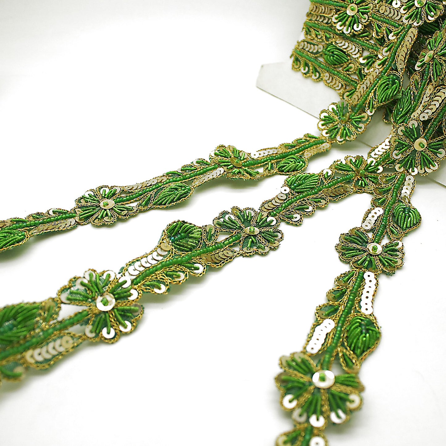 GREEN GOLD FLORAL BEADED SEQUIN TRIM - sarahi.NYC