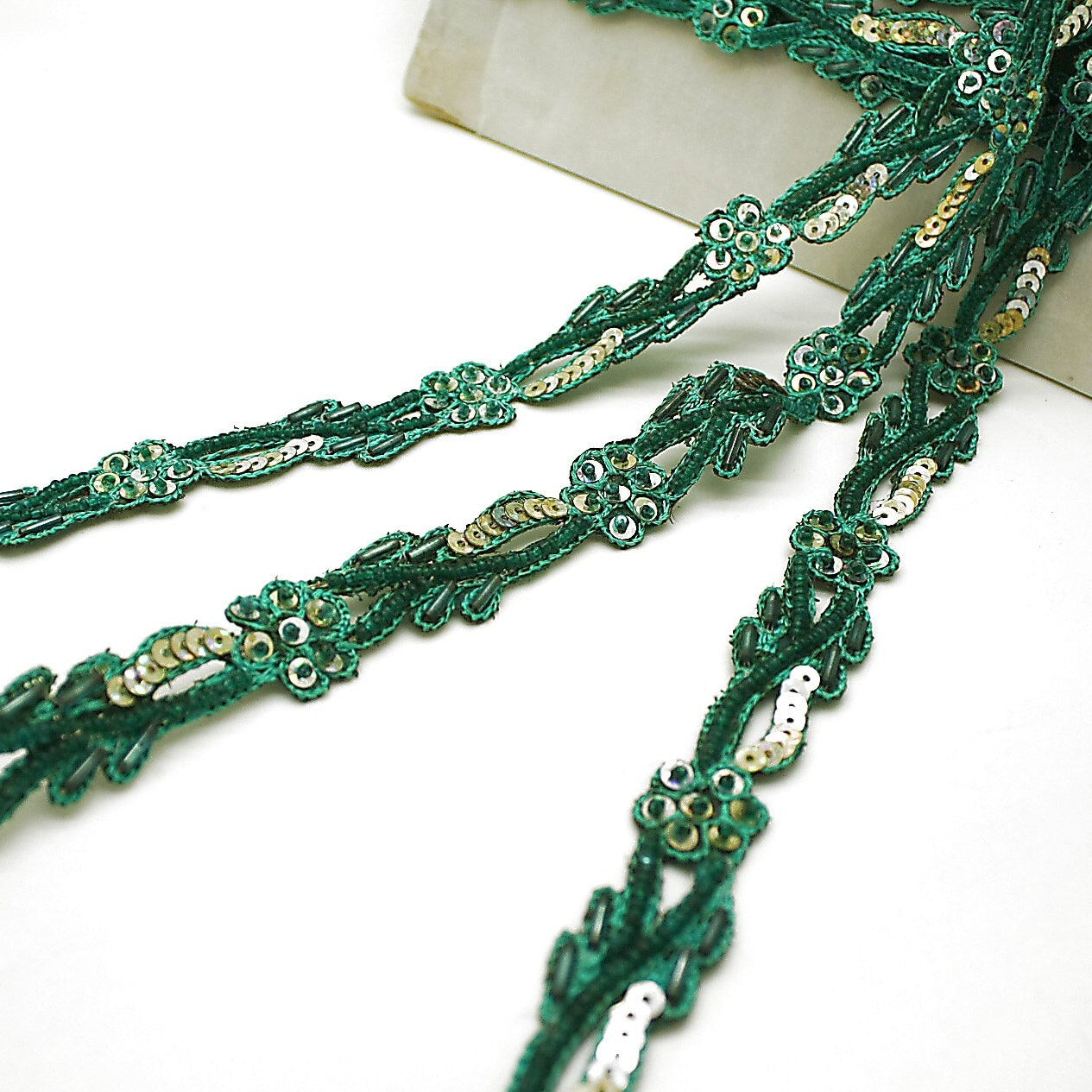 GREEN GOLD DELICATE EMBROIDERED SEQUIN TRIM - sarahi.NYC
