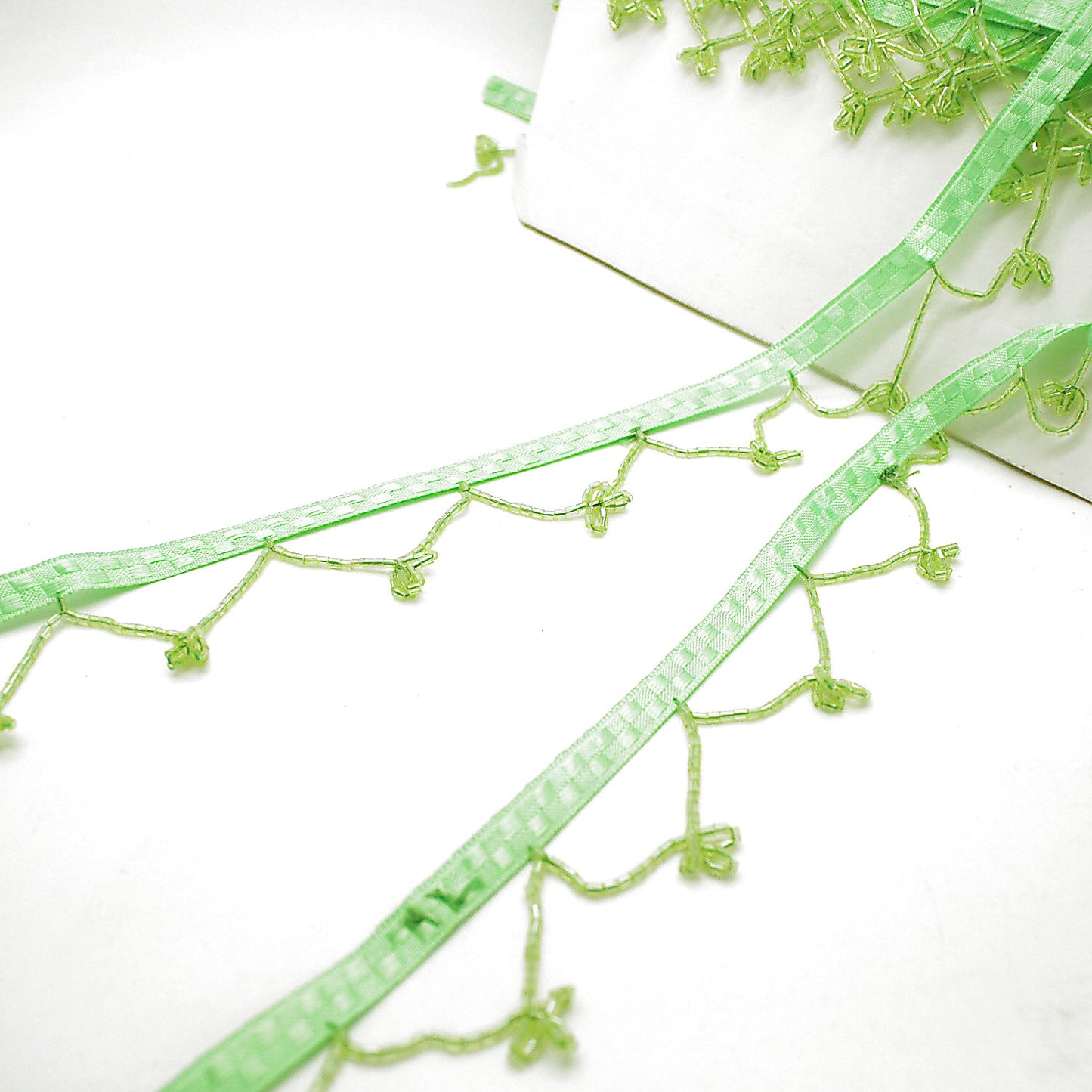 LIME GREEN BEADED FRINGE - sarahi.NYC