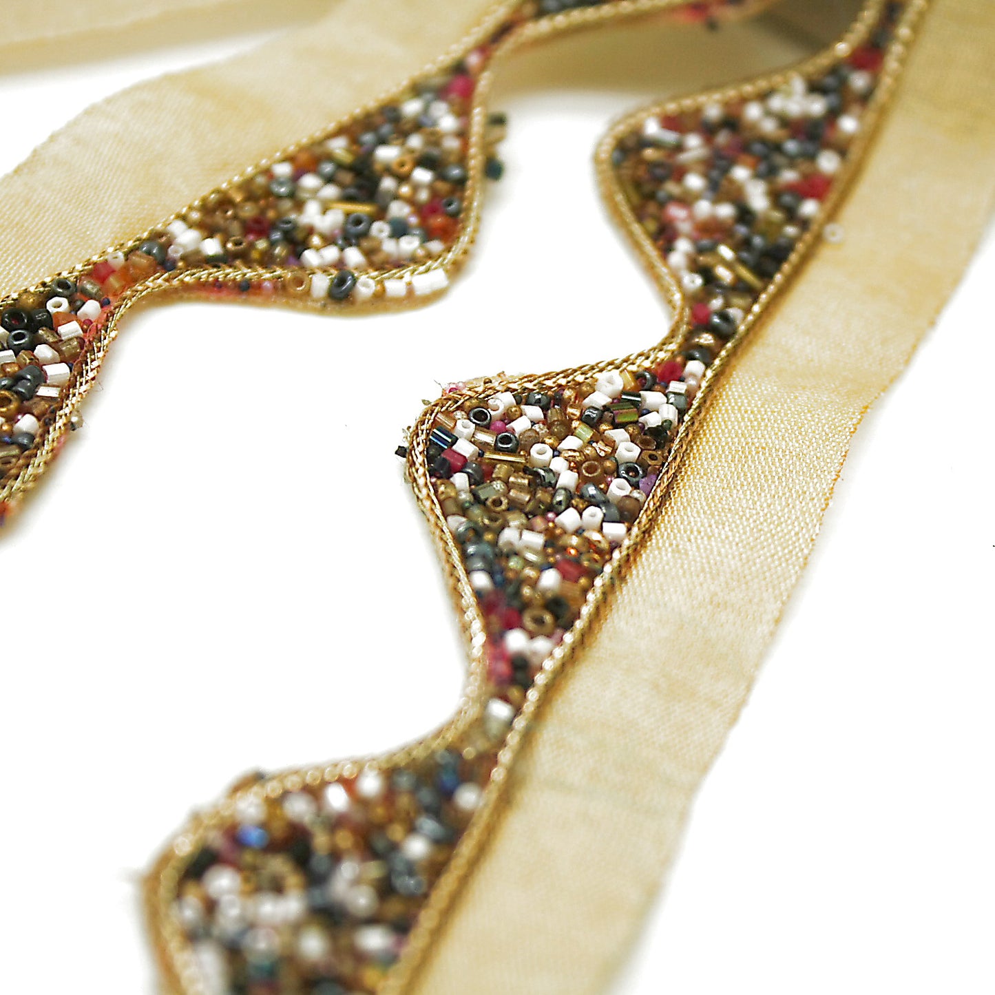 MULTI-COLOR WAVE EDGING BUGLE BEADED FABRIC TRIM - sarahi.NYC