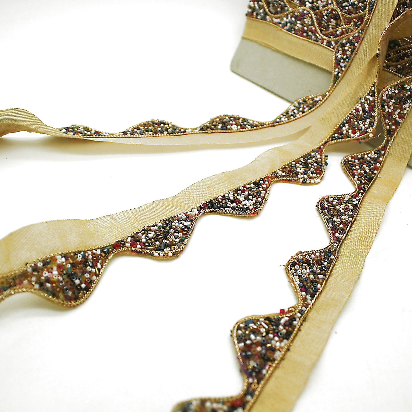 MULTI-COLOR WAVE EDGING BUGLE BEADED FABRIC TRIM - sarahi.NYC