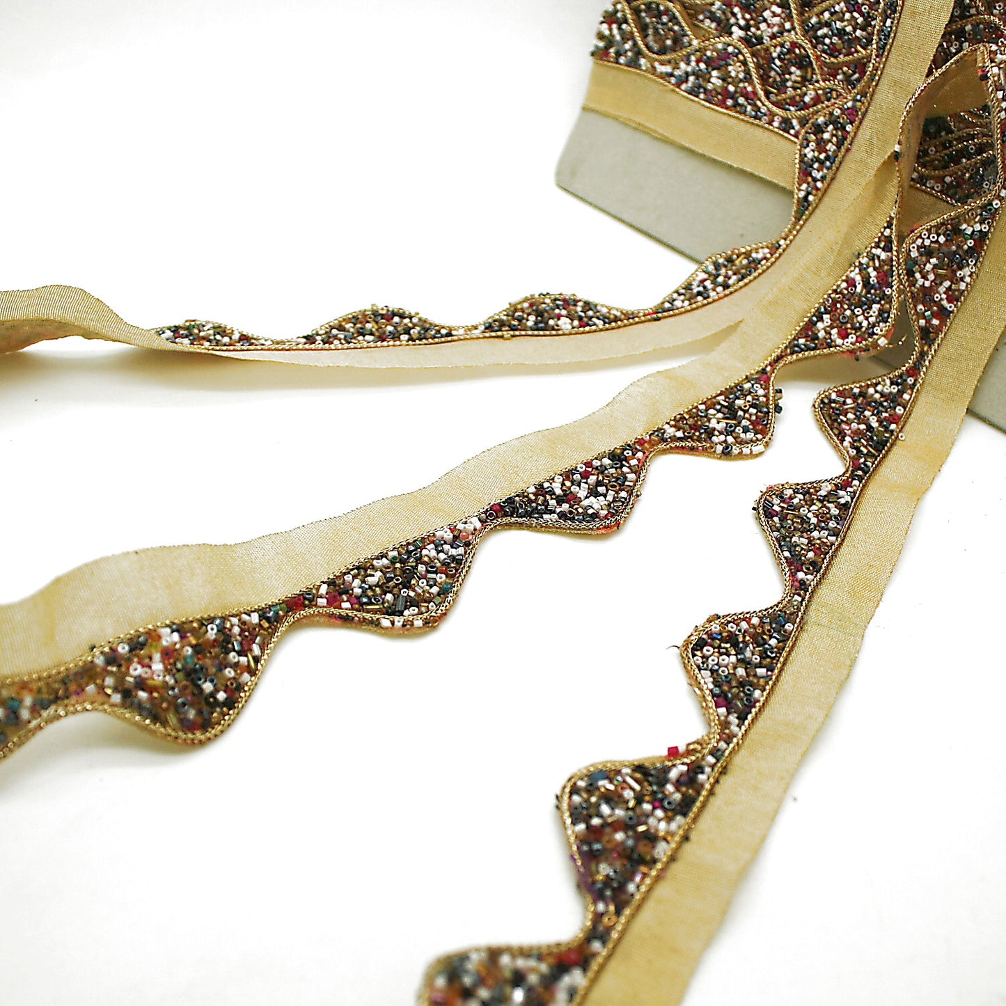 MULTI-COLOR WAVE EDGING BUGLE BEADED FABRIC TRIM - sarahi.NYC