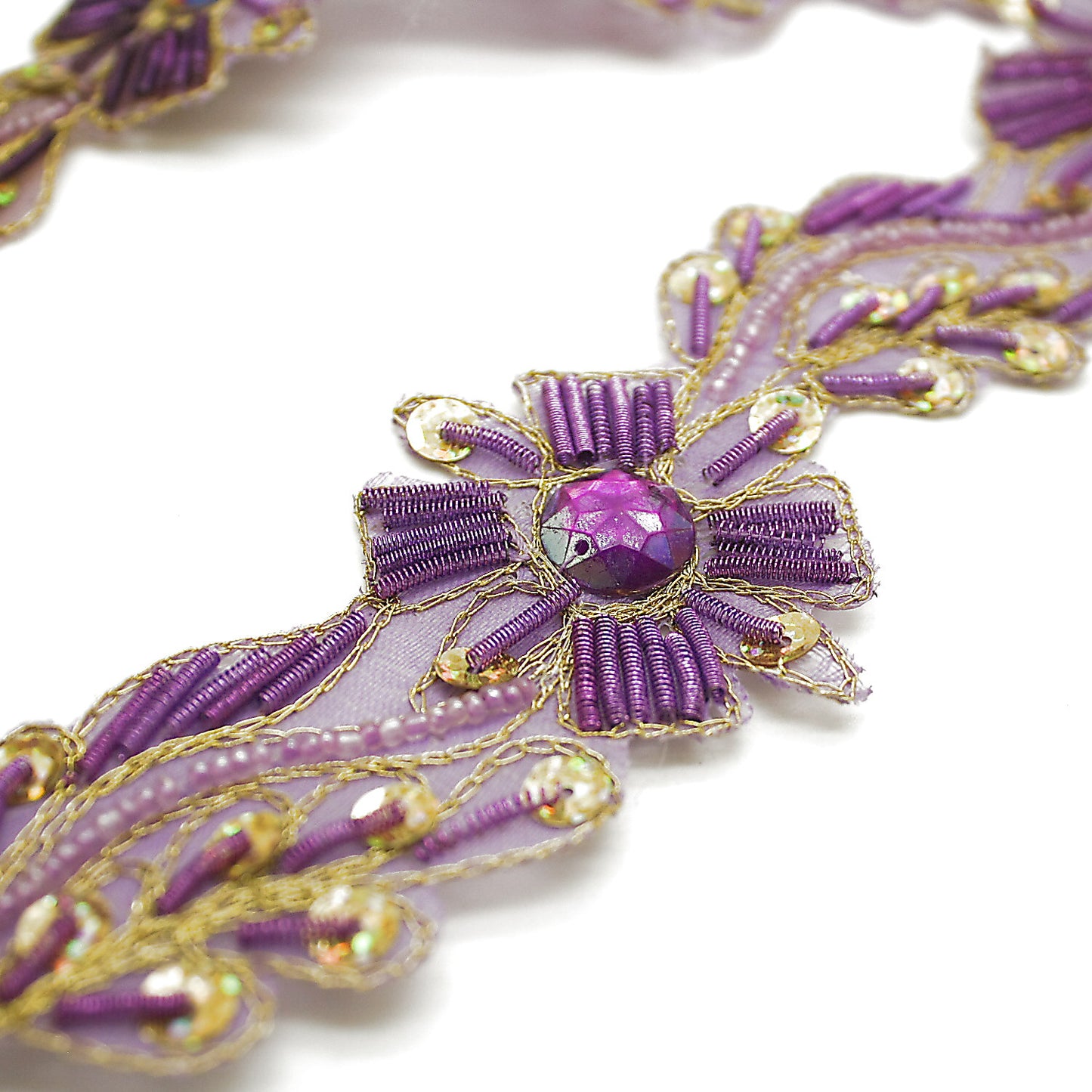 LILAC GOLD RHINESTONE FLORAL BEADED TRIM - sarahi.NYC