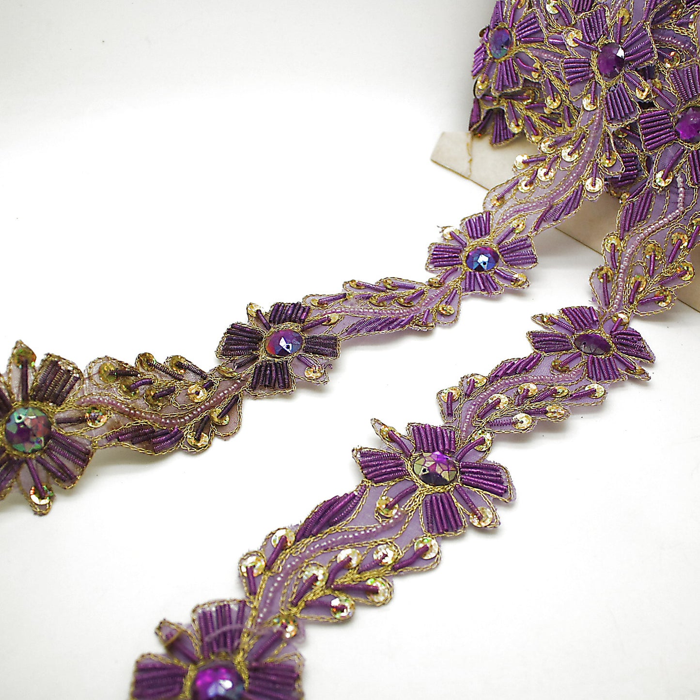 LILAC GOLD RHINESTONE FLORAL BEADED TRIM - sarahi.NYC