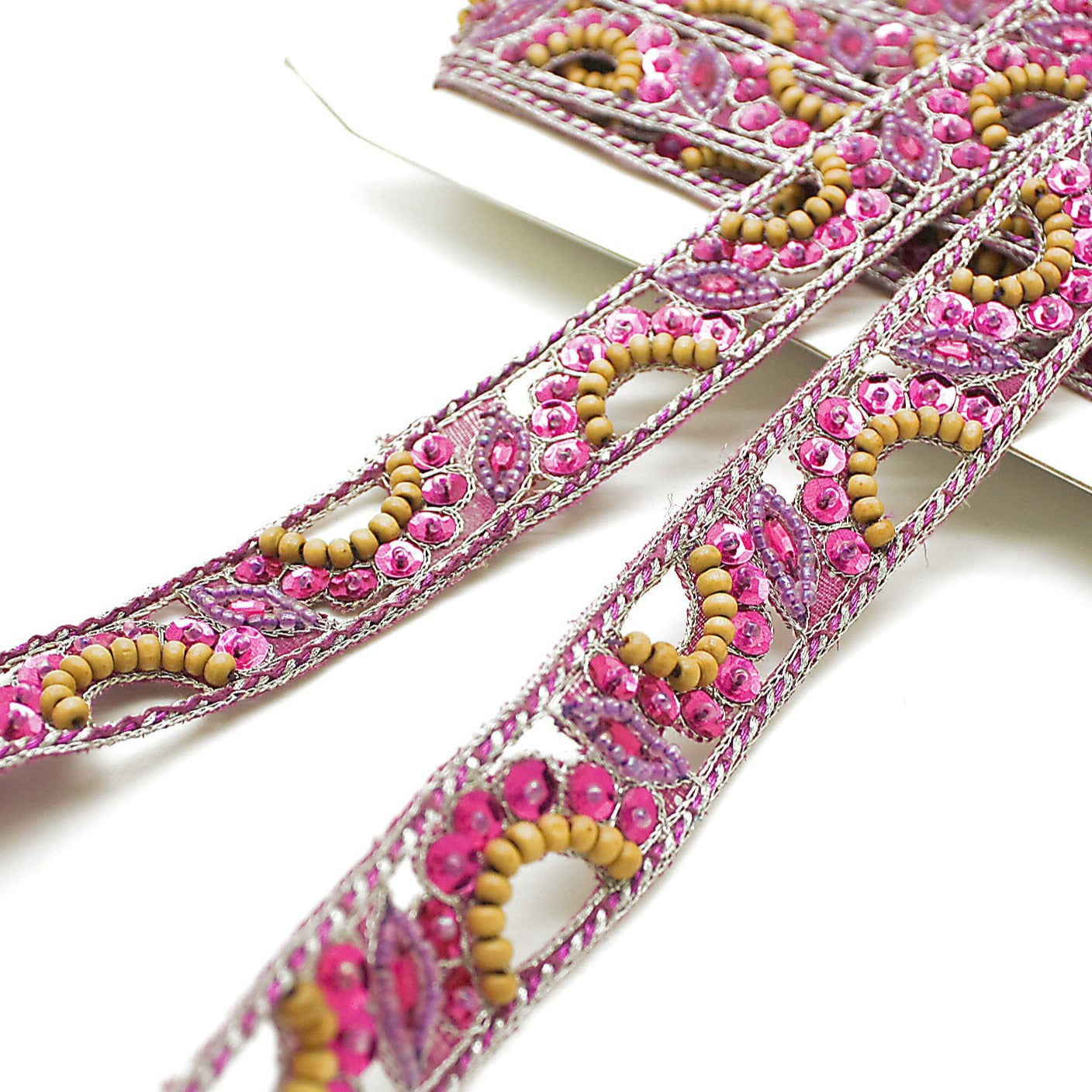 PINK WOOD SEQUIN BEADED TRIM - sarahi.NYC