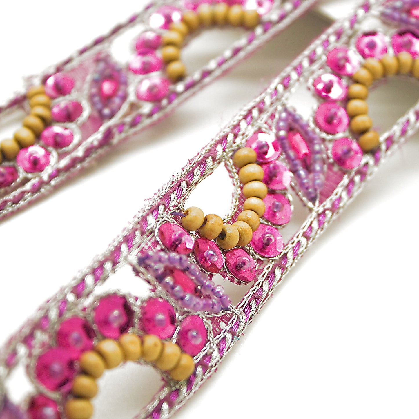 PINK WOOD SEQUIN BEADED TRIM - sarahi.NYC