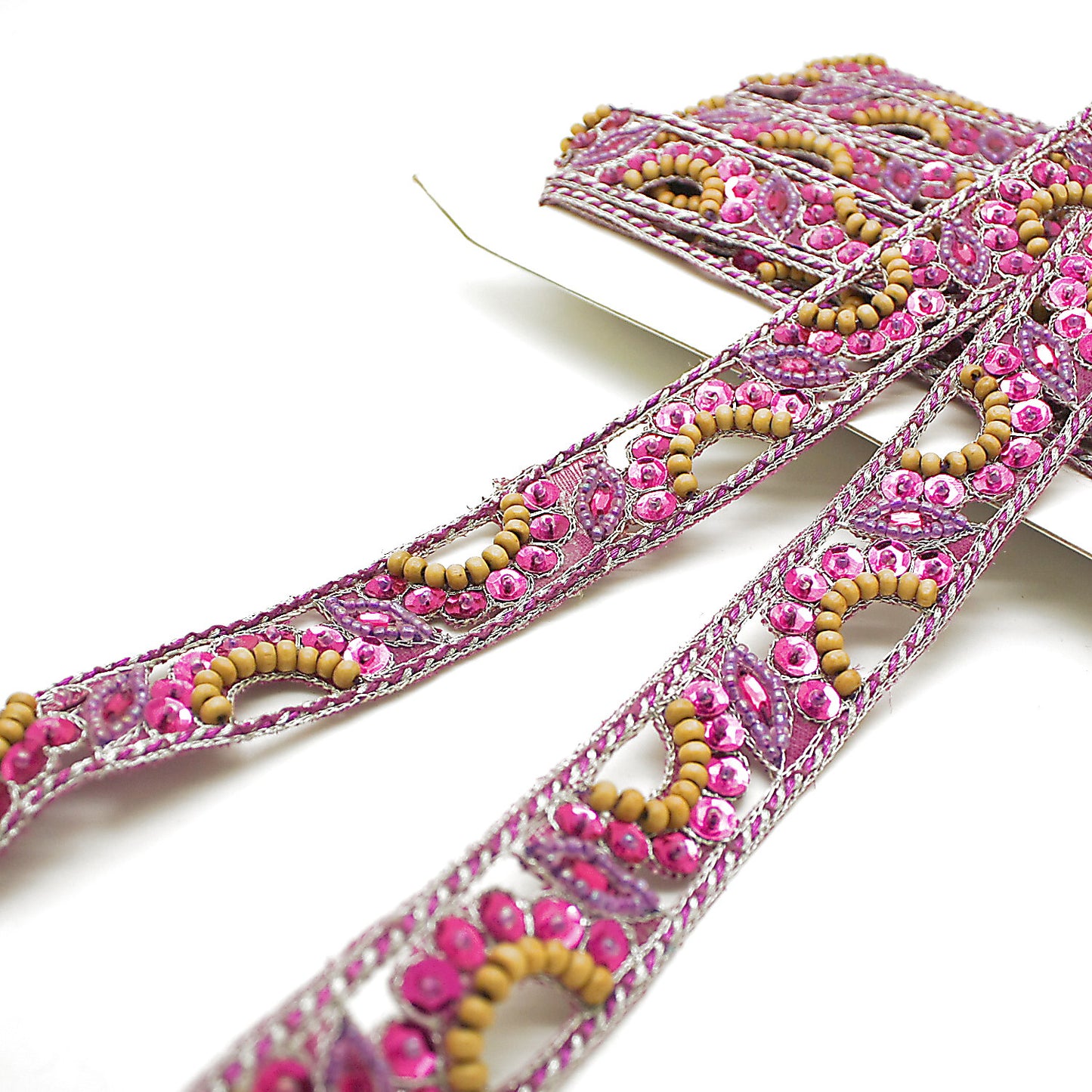 PINK WOOD SEQUIN BEADED TRIM - sarahi.NYC
