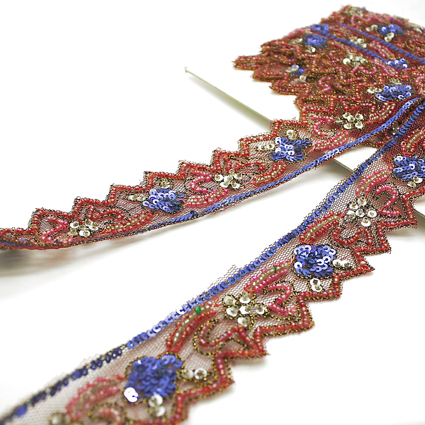 CERISE PINK BLUE NET BEADED TRIM - sarahi.NYC