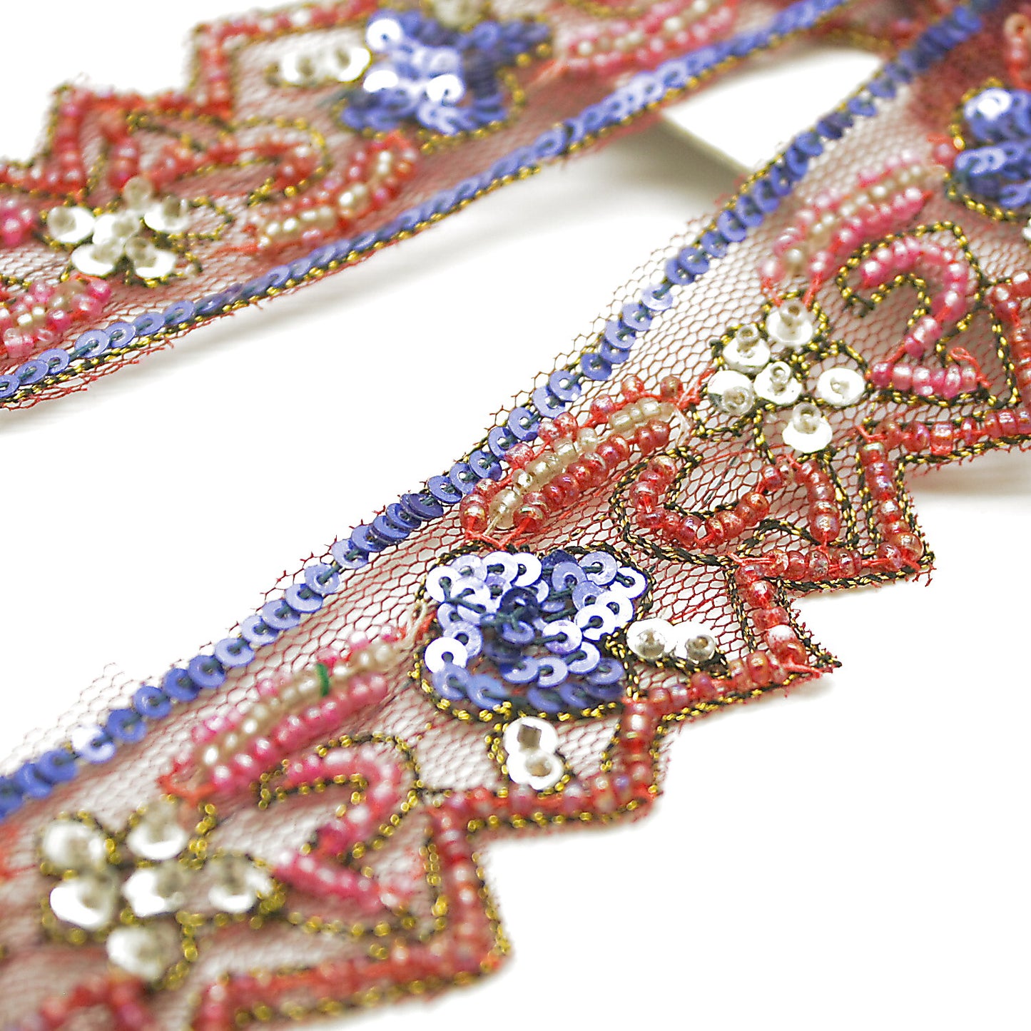 CERISE PINK BLUE NET BEADED TRIM - sarahi.NYC
