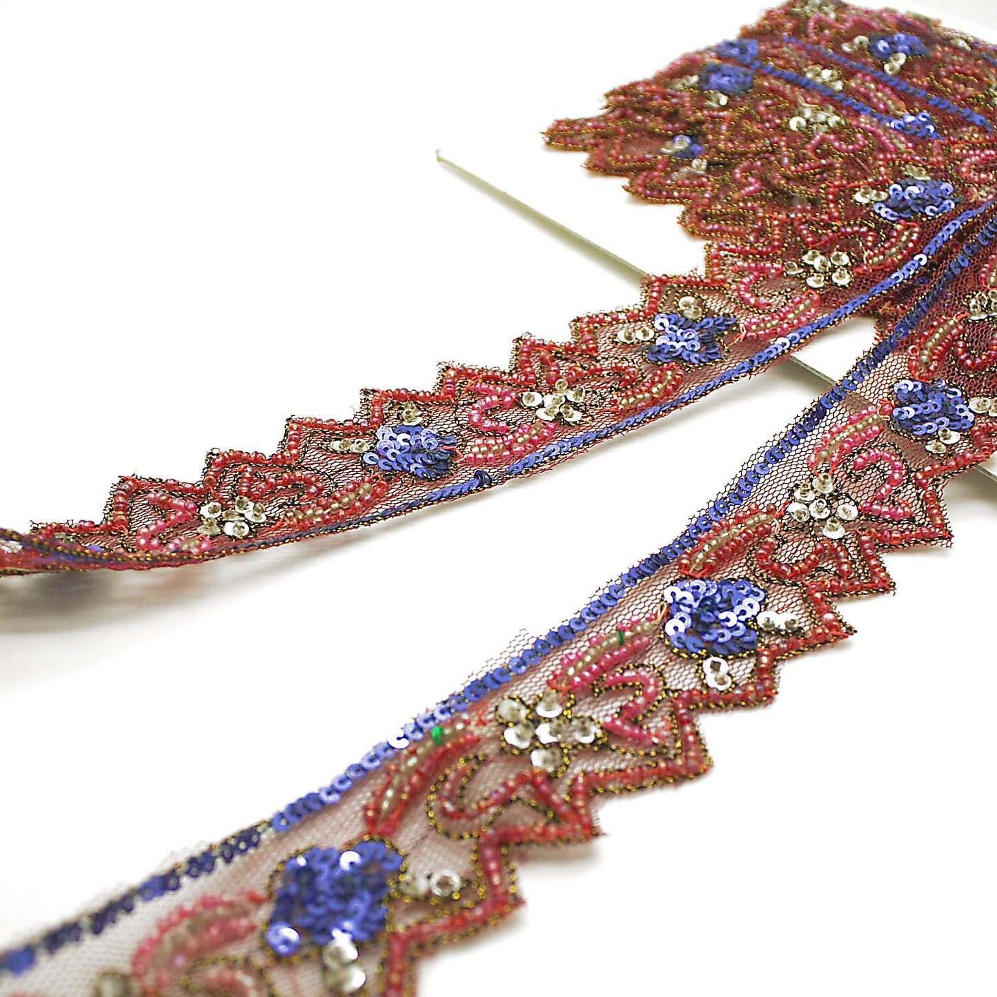 CERISE PINK BLUE NET BEADED TRIM - sarahi.NYC