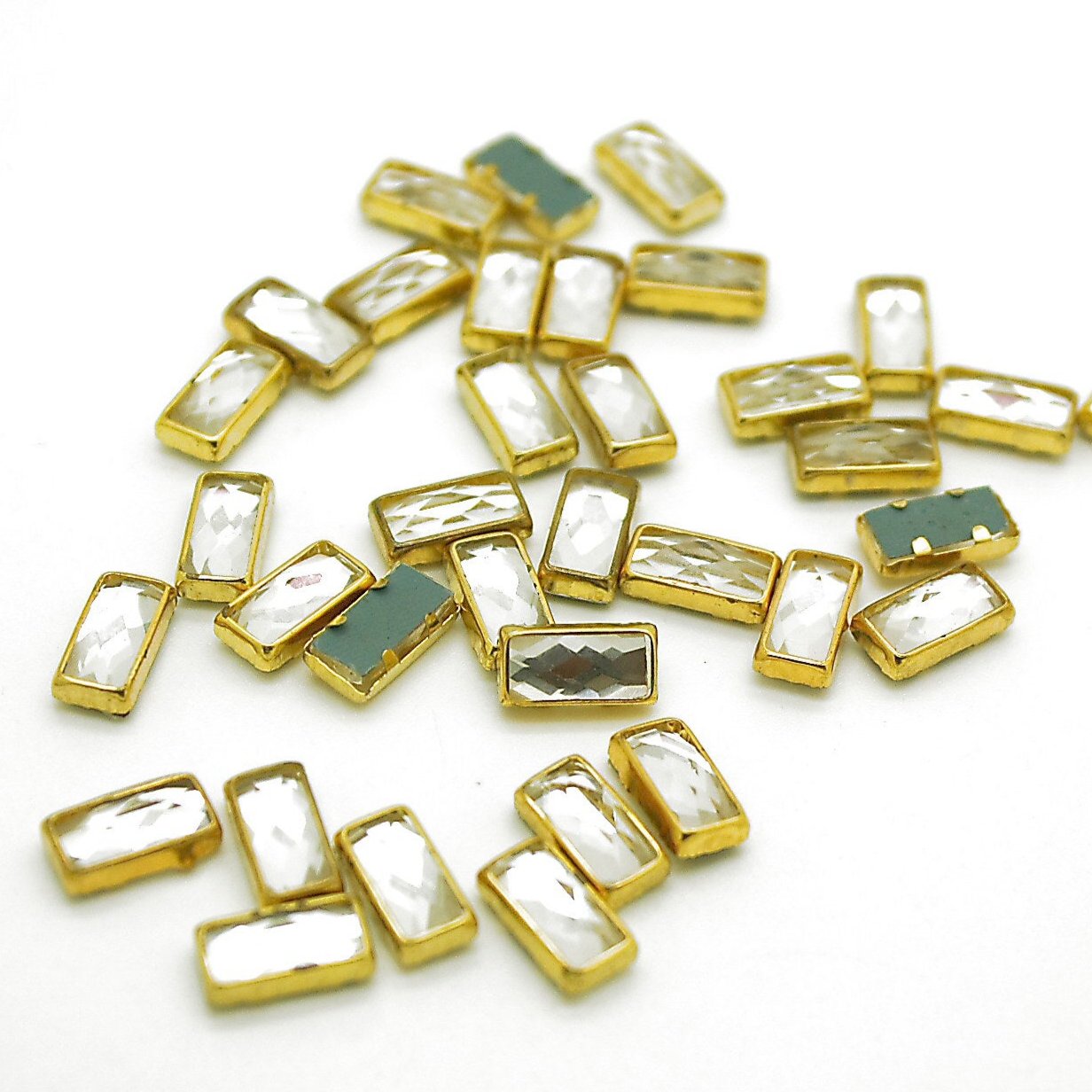 PACK OF 30 - SILVER GOLD RECTANGLE  10mm RHINESTONE GEMS - sarahi.NYC