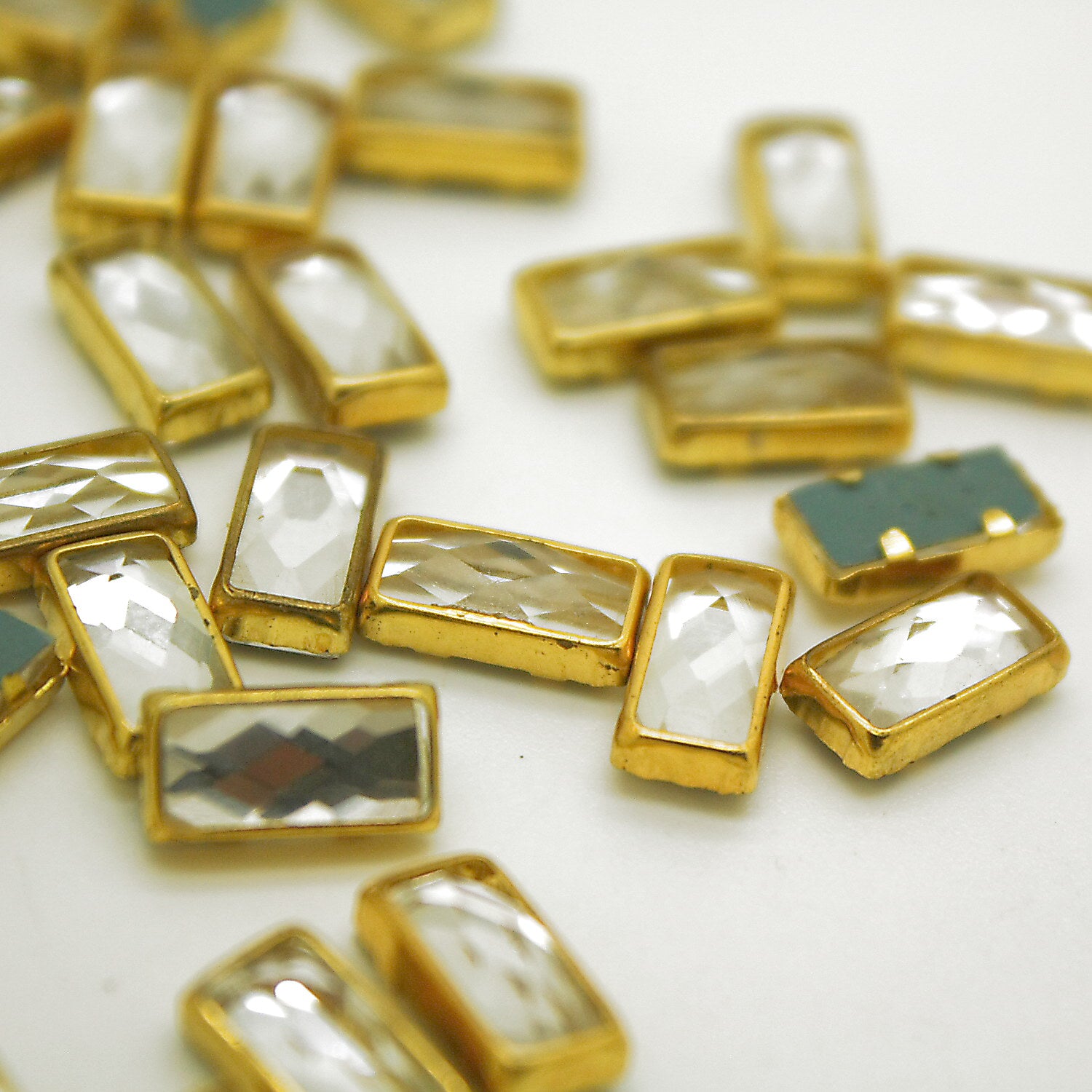 PACK OF 30 - SILVER GOLD RECTANGLE  10mm RHINESTONE GEMS - sarahi.NYC