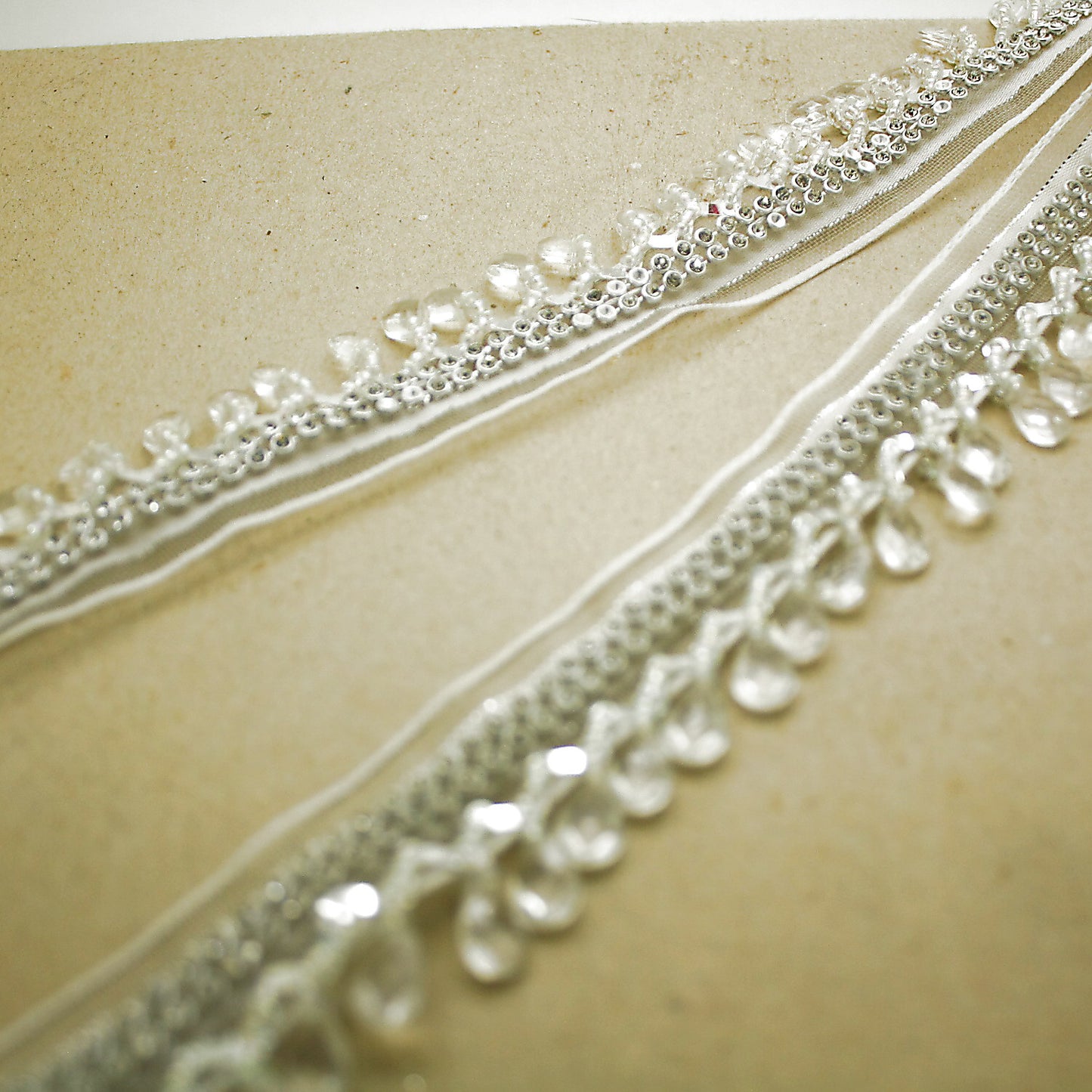 SILVER WHITE CRYSTAL BEADED FRINGE TRIM - sarahi.NYC