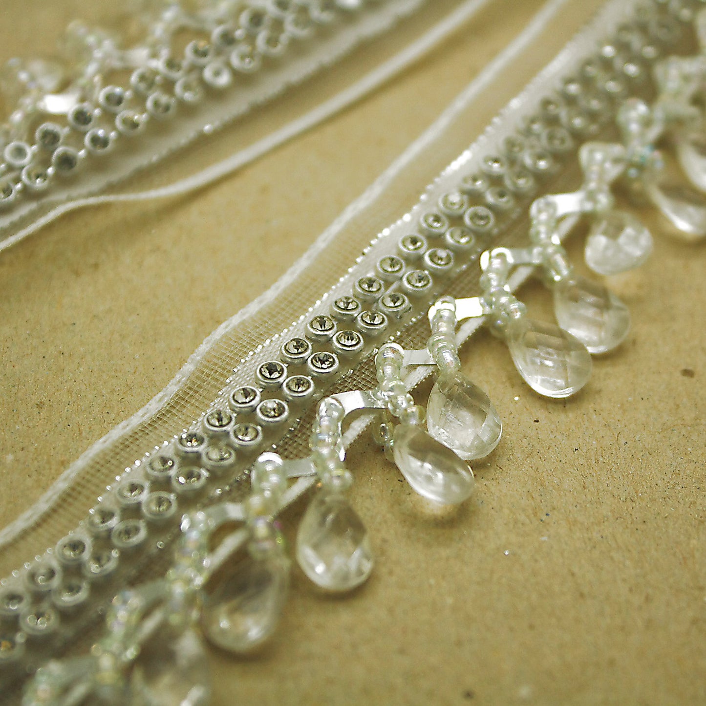 SILVER WHITE CRYSTAL BEADED FRINGE TRIM - sarahi.NYC
