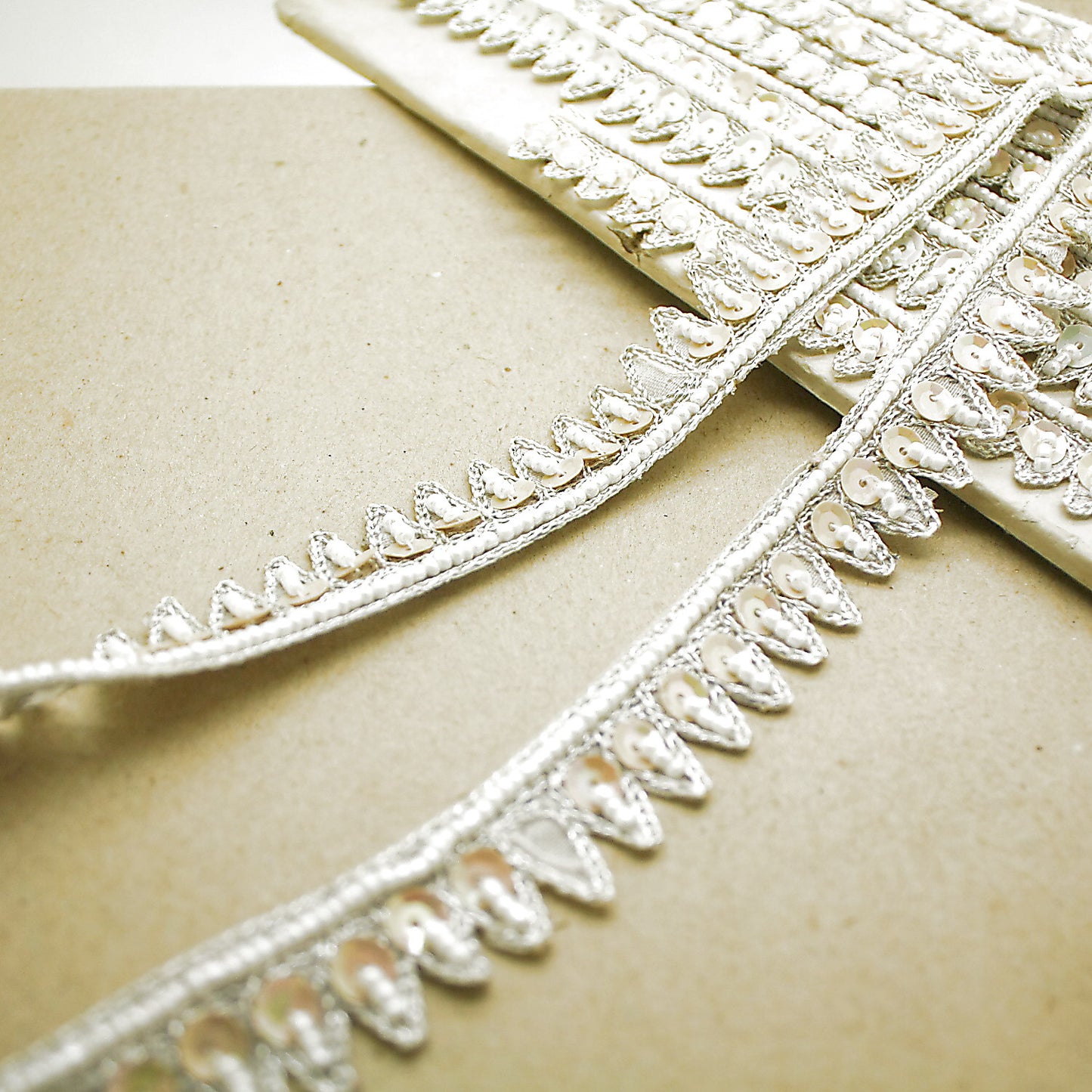 WHITE ZIGZAG SEQUIN BEADED TRIM - sarahi.NYC