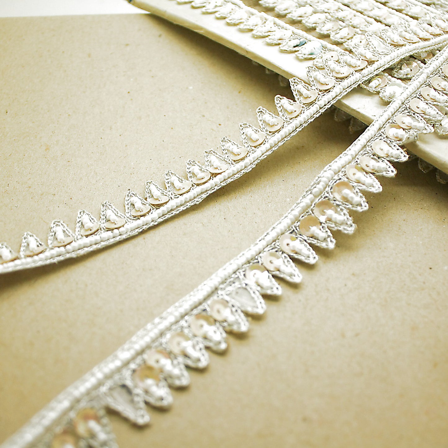 WHITE ZIGZAG SEQUIN BEADED TRIM - sarahi.NYC
