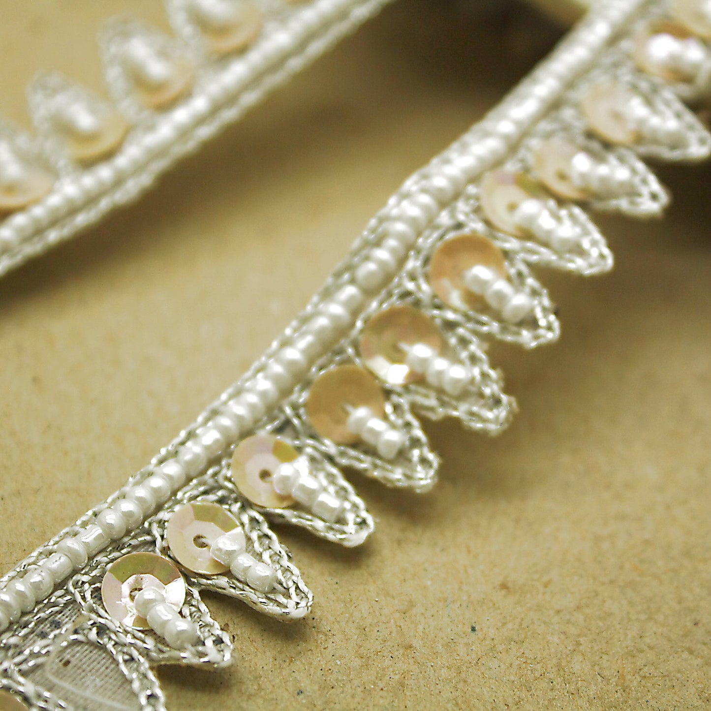 WHITE ZIGZAG SEQUIN BEADED TRIM - sarahi.NYC