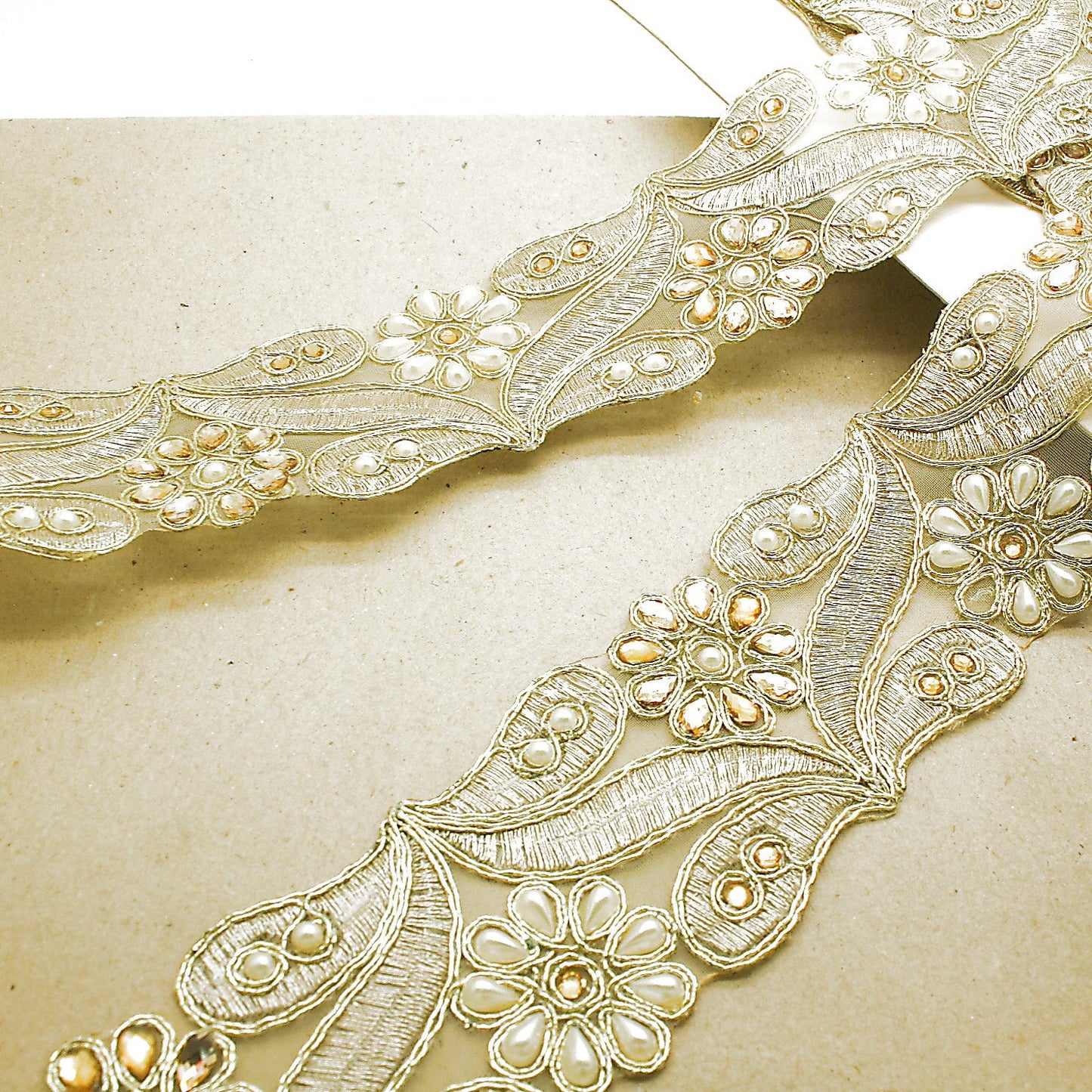 GOLD PEARL RHINESTONE FABRIC TRIM - sarahi.NYC