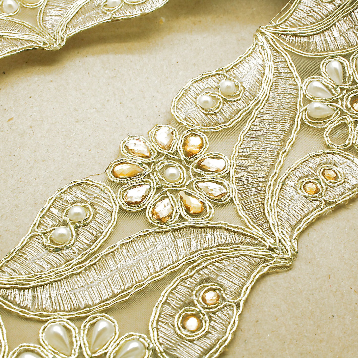 GOLD PEARL RHINESTONE FABRIC TRIM - sarahi.NYC
