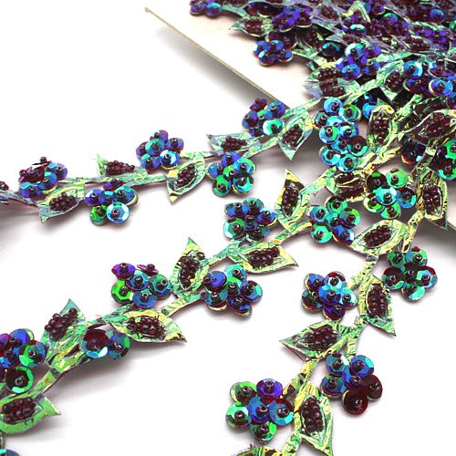 IRIDESCENT MAROON GREEN FLORAL TRIM - sarahi.NYC