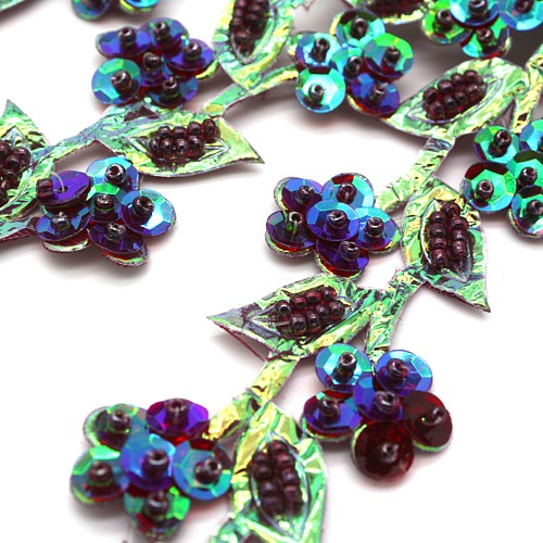 IRIDESCENT MAROON GREEN FLORAL TRIM - sarahi.NYC