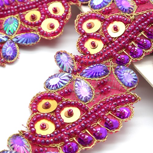 MAROON MULTI BLUE GEM TRIM - sarahi.NYC