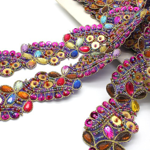 MULTI GEM SEQUIN BEADED TRIM - sarahi.NYC