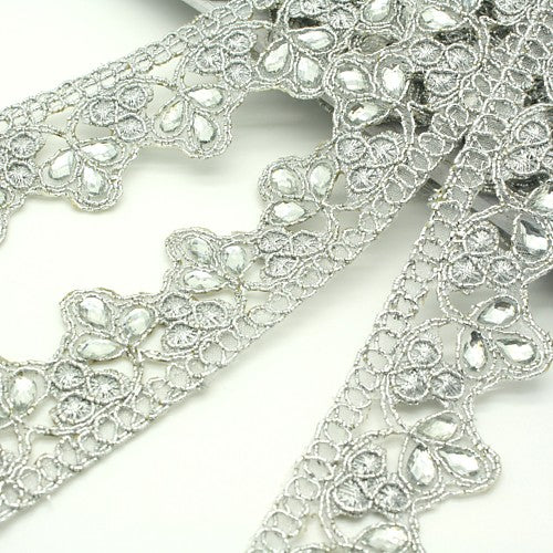 METALLIC SILVER RHINESTONE TRIM - sarahi.NYC