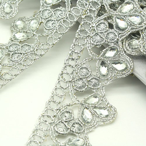 METALLIC SILVER RHINESTONE TRIM - sarahi.NYC