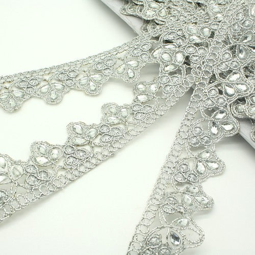 METALLIC SILVER RHINESTONE TRIM - sarahi.NYC