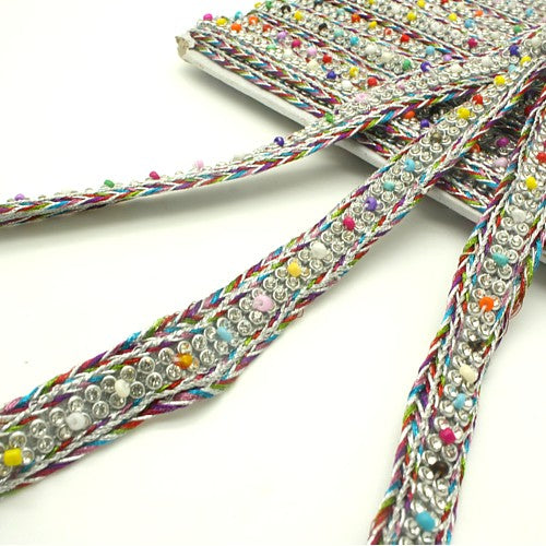 SILVER MULTI-COLOR WOVEN CRYSTAL TRIM - sarahi.NYC