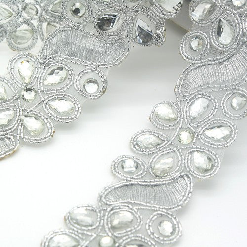 SILVER FLORAL RHINESTONE TRIM - sarahi.NYC