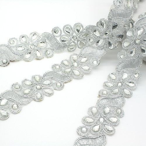 SILVER FLORAL RHINESTONE TRIM - sarahi.NYC