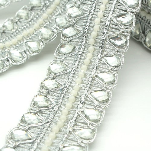 SILVER RHINESTONE FABRIC TRIM - sarahi.NYC