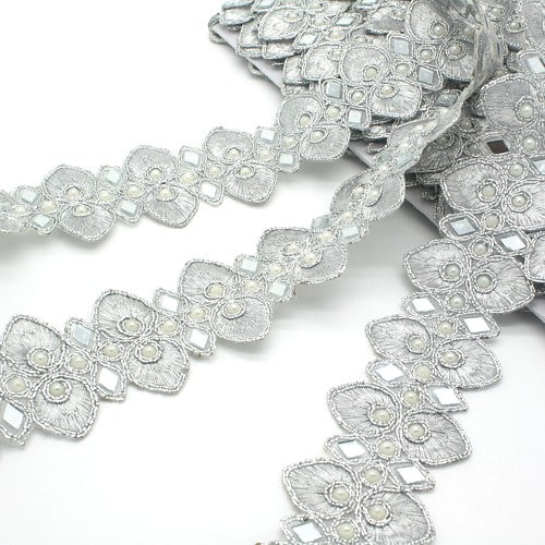 SILVER MIRROR AND PEARL TRIM - sarahi.NYC