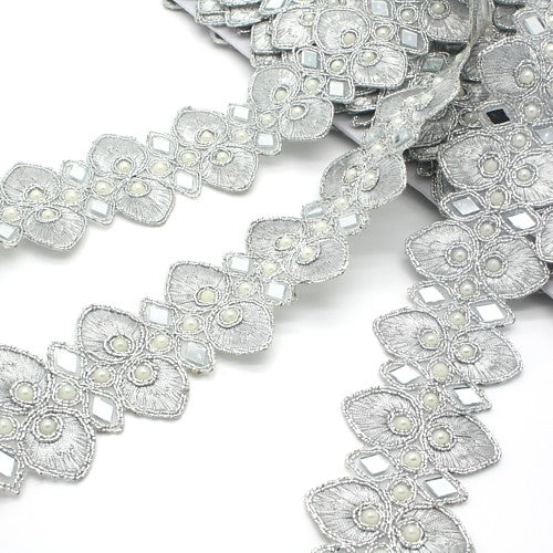 SILVER MIRROR AND PEARL TRIM - sarahi.NYC