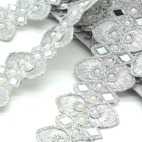 SILVER MIRROR AND PEARL TRIM - sarahi.NYC