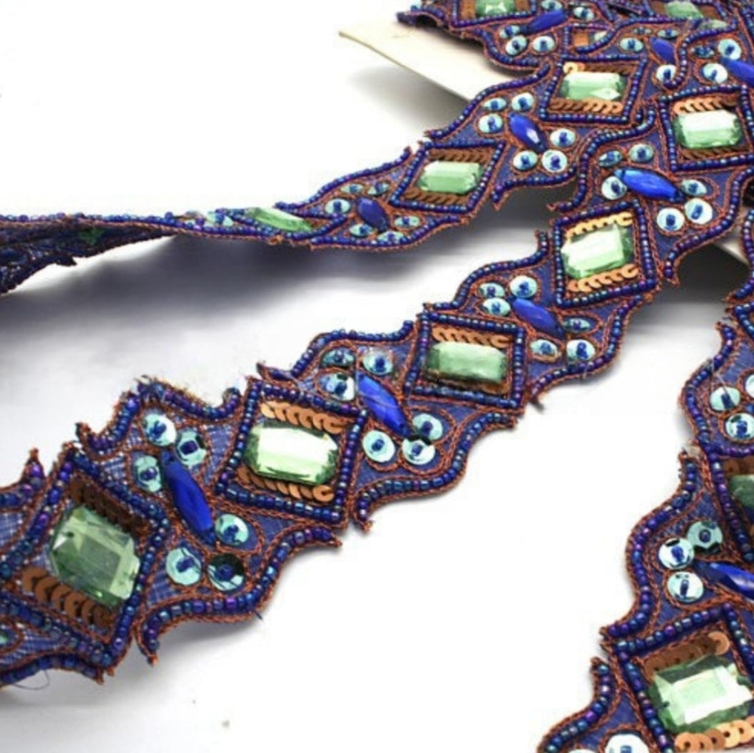 BLUE GREEN RHINESTONE TRIM - sarahi.NYC