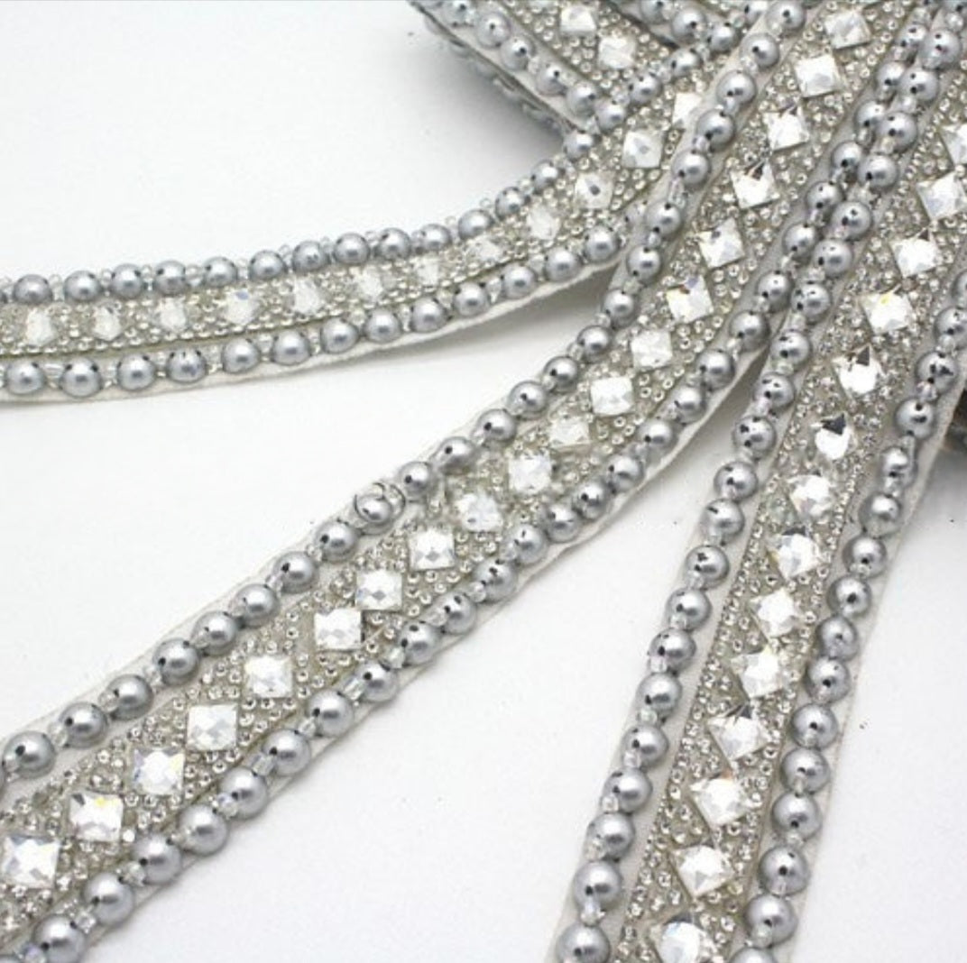 SILVER FAUX CRYSTAL TRIM - sarahi.NYC